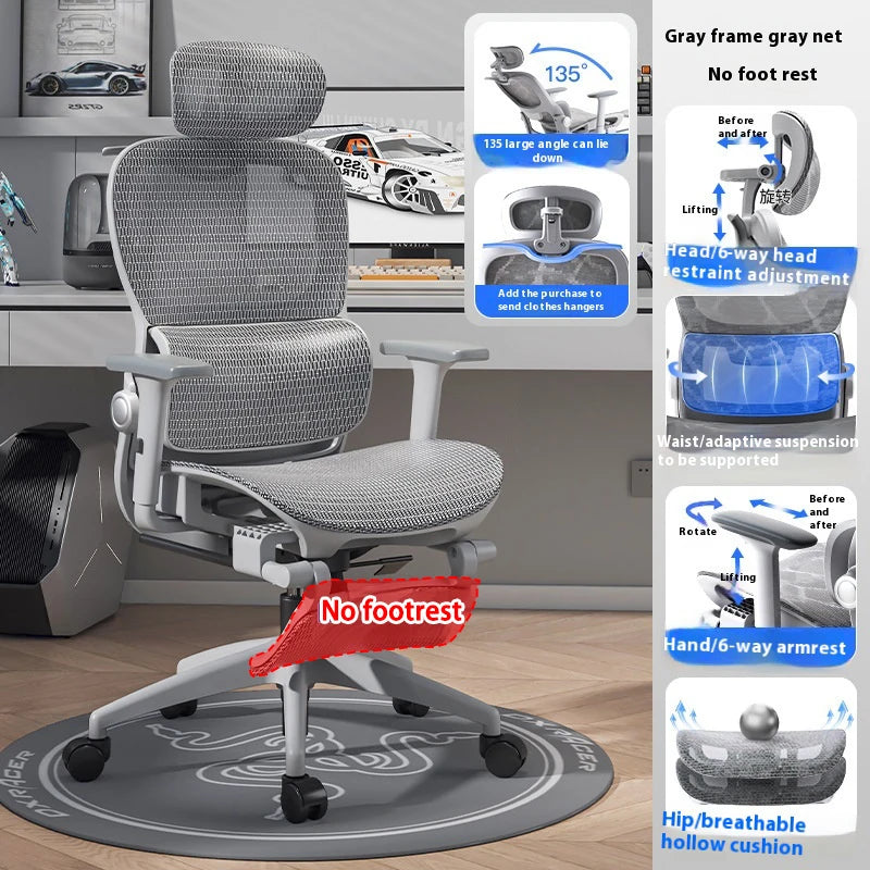 Ergonomic Office Chair High Back Computer Desk Chair 6D Adjustable Headrest And Lumbar Support Mesh Swivel Reclining Gaming Seat