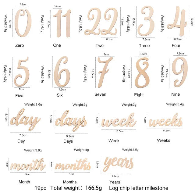 19pcs/lot Baby Milestone Number Monthly Memorial Cards Newborn Baby Wooden Engraved Age Photography Accessories Birthing Gift