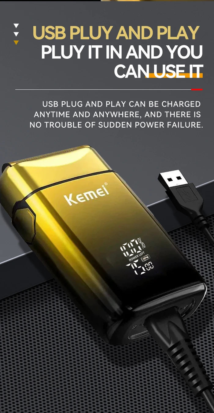 Kemei KM-TX10 Electric Shaver Beard Trimmer Man Rechargeable Dry Wet Shaver Machine Reciprocating Safety Razor Blade Replacement