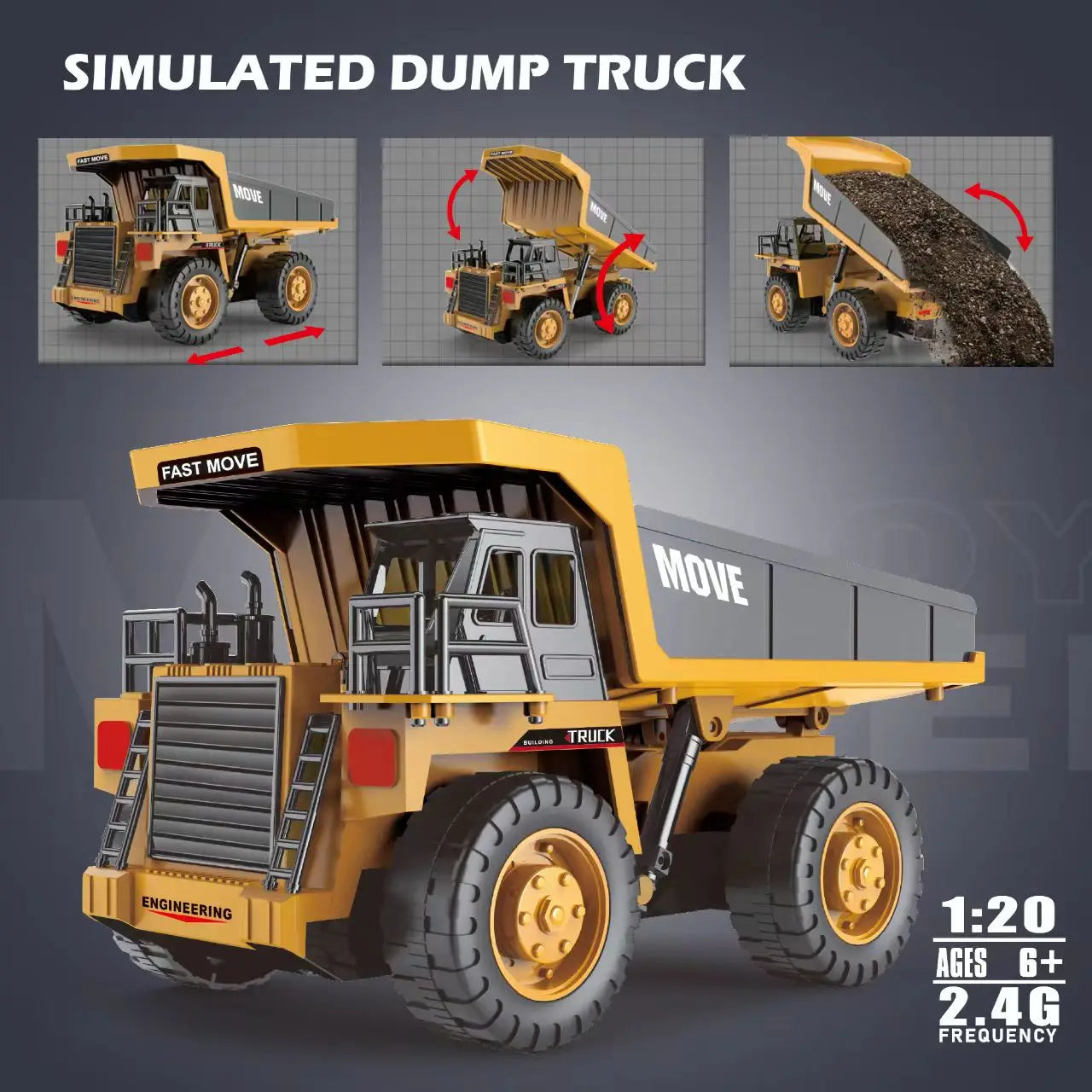 ZWN 1/16 1/20 Remote Control Excavator Dump Truck RC Model Car Toy Professional Alloy Simulation Construction Vehicle for Kids