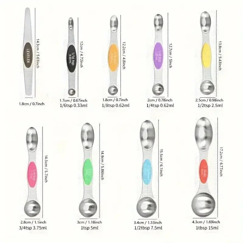 9/17 piece, stainless steel heavy duty measuring cup and spoon set, double-sided magnetic for drying and liquid ingredients