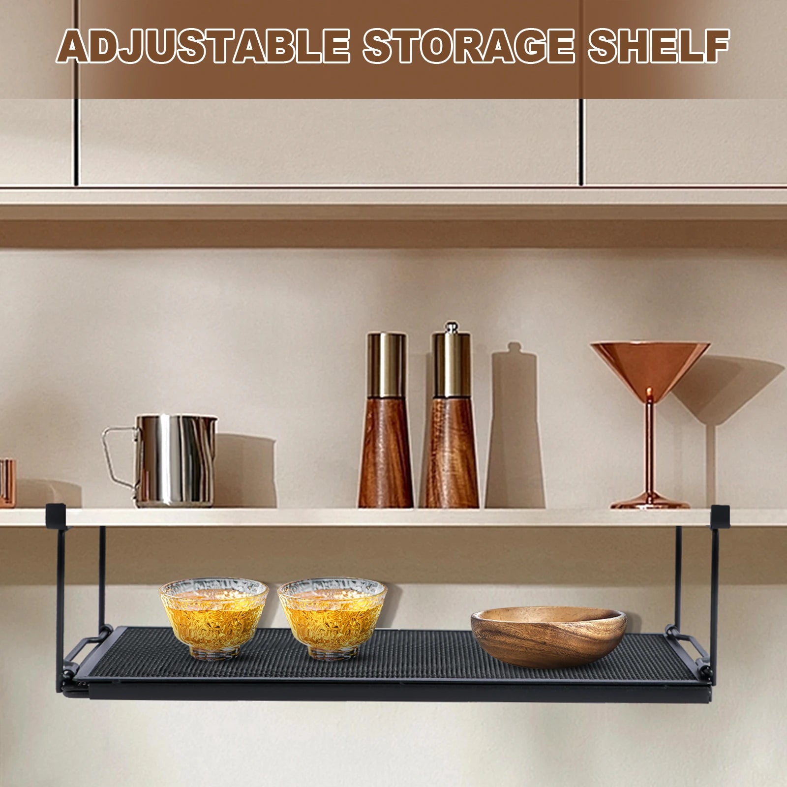 Extendable Under Cabinet Organizer Shelf Steel Under Desk Storage Rack Multipurpose Kitchen Household Hanging Storage Basket