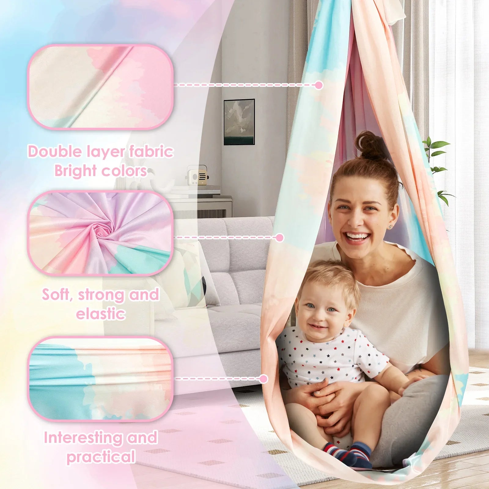 Sensory Swing Comfortable Kids Sensory Hammock Holds up to 200 lbs Indoor Cuddle Swing with 360° Swivel Hardware for Children