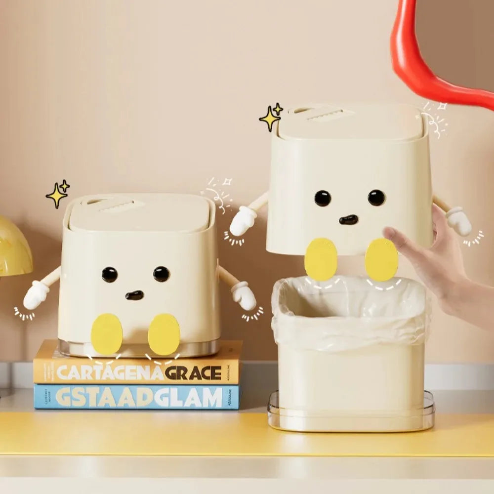 1pcs Desktop Mini Trash Can Press To Open The Cover Plastic Trash Can Household Living Room Bedroom Rubbish Storage Bucket