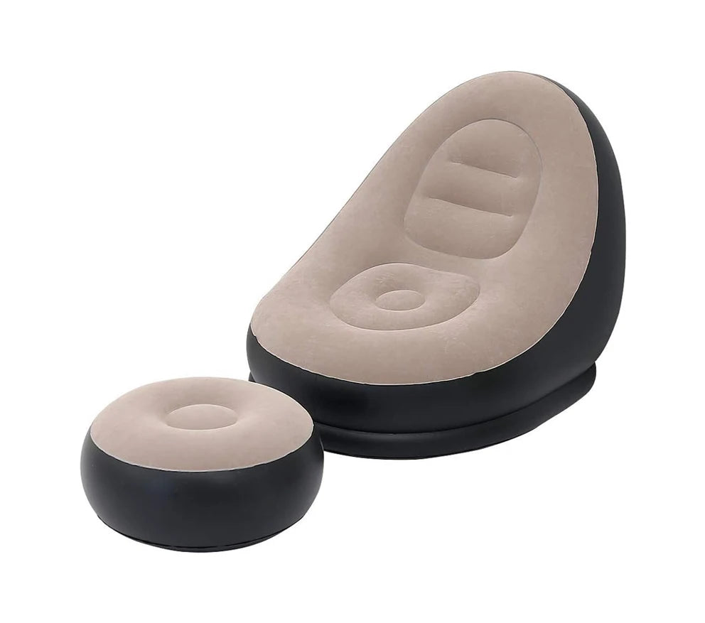 Lazy Sofa Inflatable Chair Folding Recliner (Sofa + Footrest) Outdoor Sofa Bed with Footrest Indoor and Outdoor Portable Folding Air Mattress Nap Leisure Chair Set