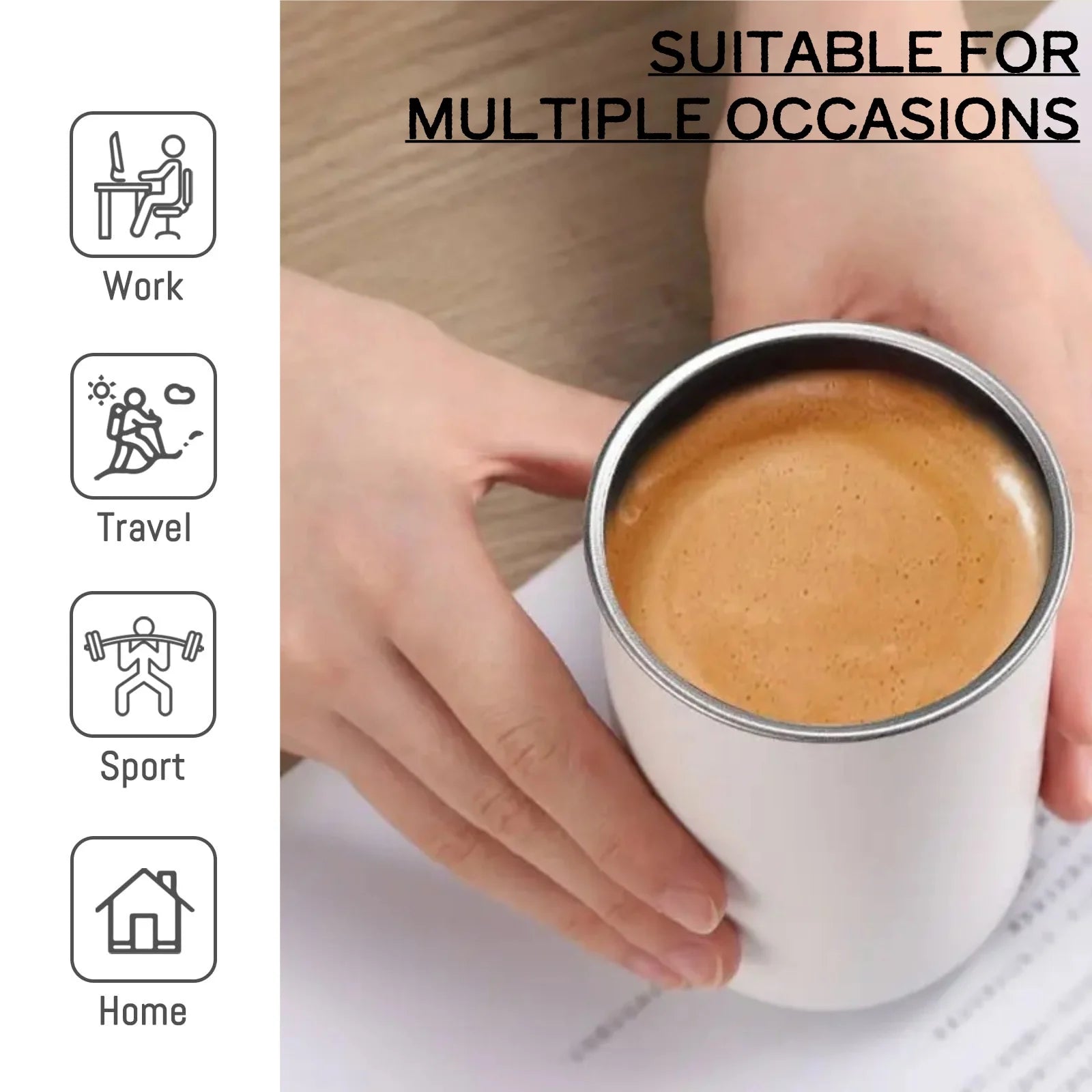 300ml Stainless Steel Coffee Mug Cup with Lid Simple Insulated Coffee Mug Non-slip Leak-proof Multipurpose Handy Cup Drinkware