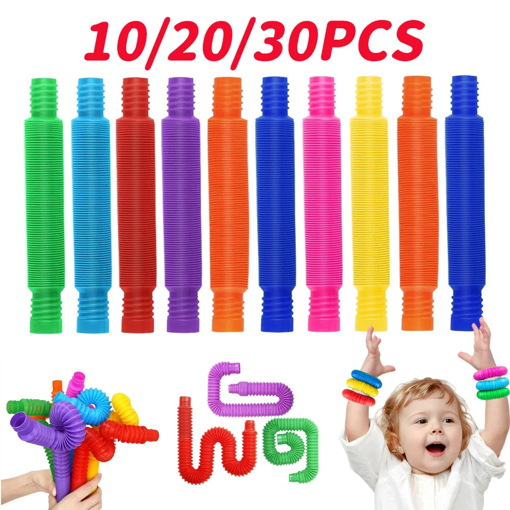 10Pcs Large Pop Tubes Fidget Toys Sensory Toy For Stress Anxiety Relief For Children Adults Learning Toys Toddlers Stretch Tubes