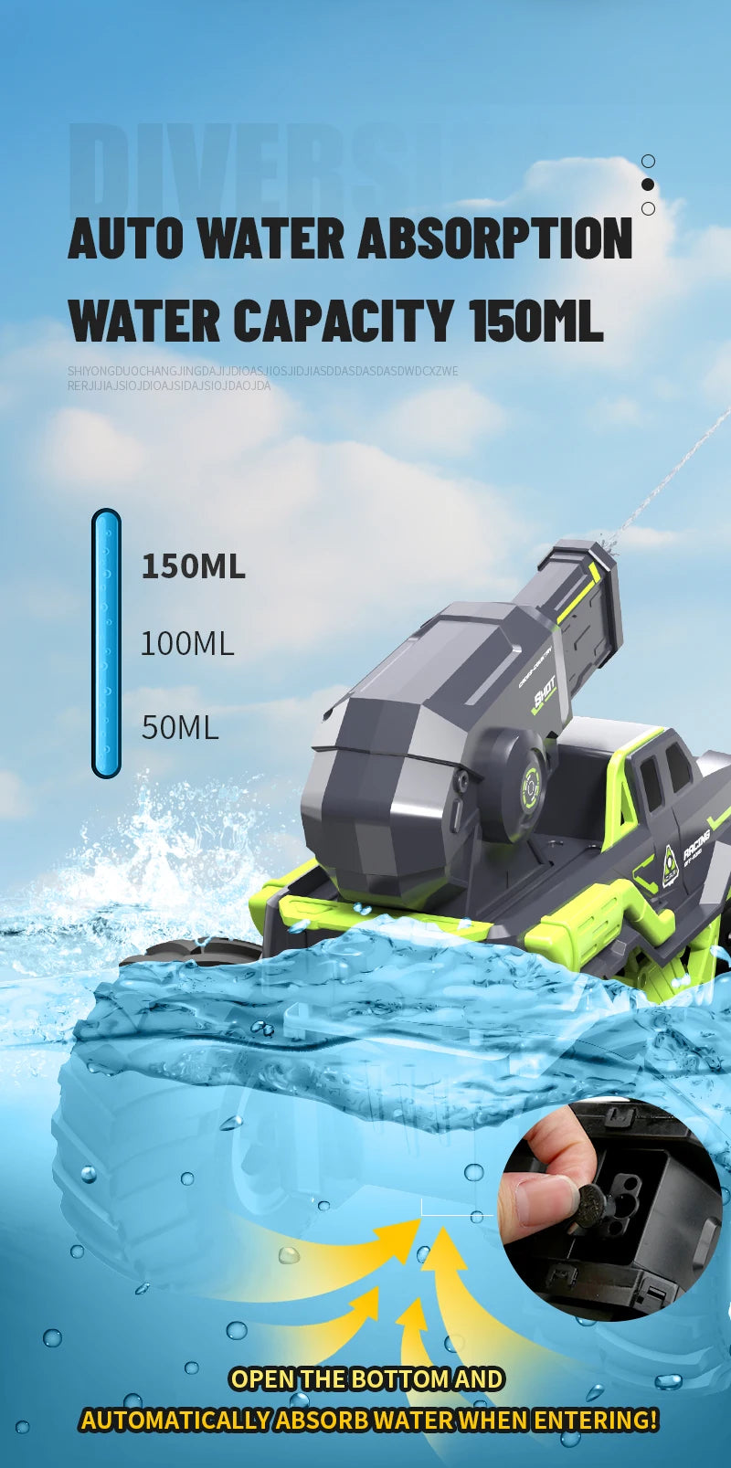 2.4G RC Car Self-absorbing High-pressure Water Gun Remote Control Amphibious Off-road Vehicle Climbing Stunt Car Water Toys Gift