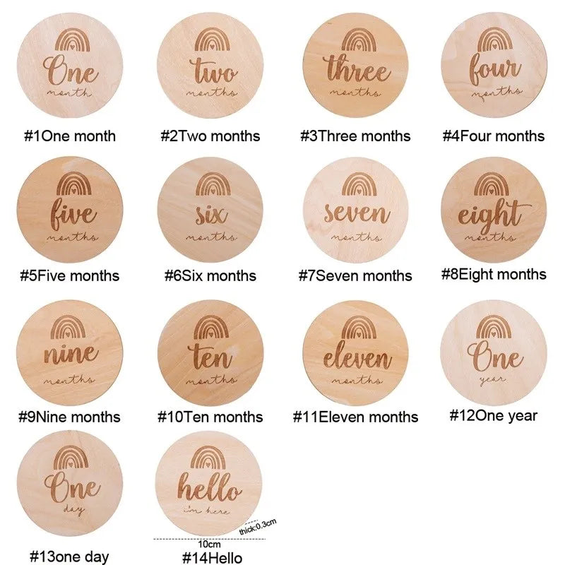 Baby Wooden Memorial Monthly Cards Moon Shape Monthly Newborn Engraved Age Photography Props Accessories Baby Birthing Gift