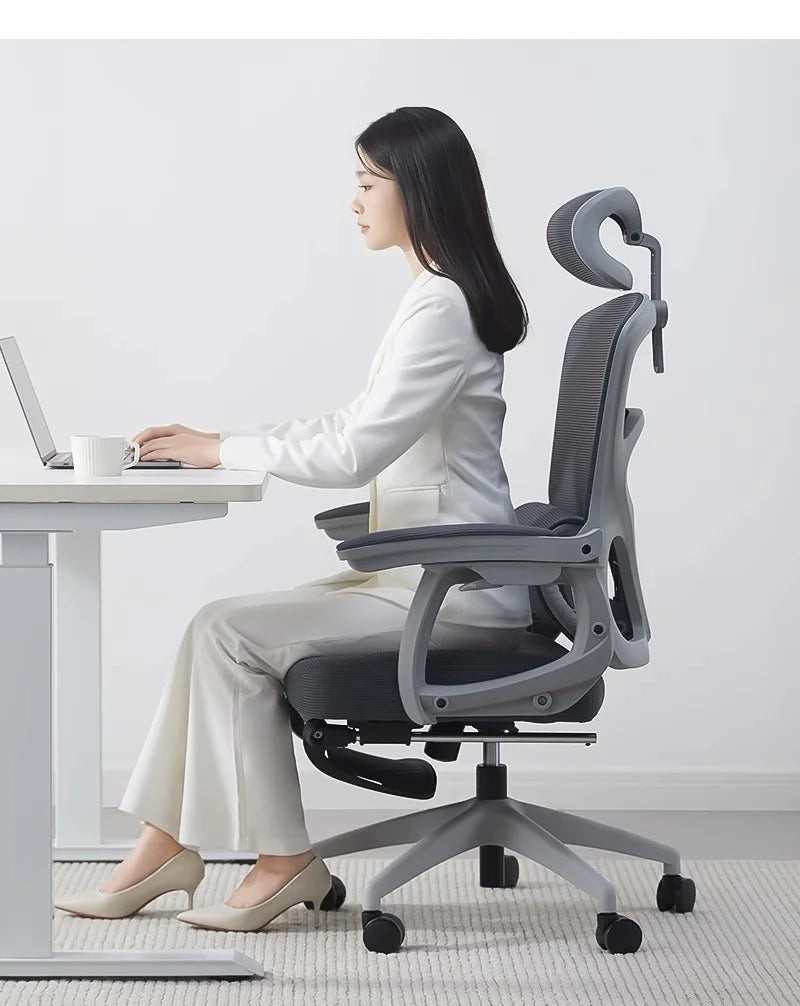 Ergonomic Office Chair Liftable Mesh Computer Chair with 4D Lumbar Support Home Office Swivel Chair with Latex Seat Cushion