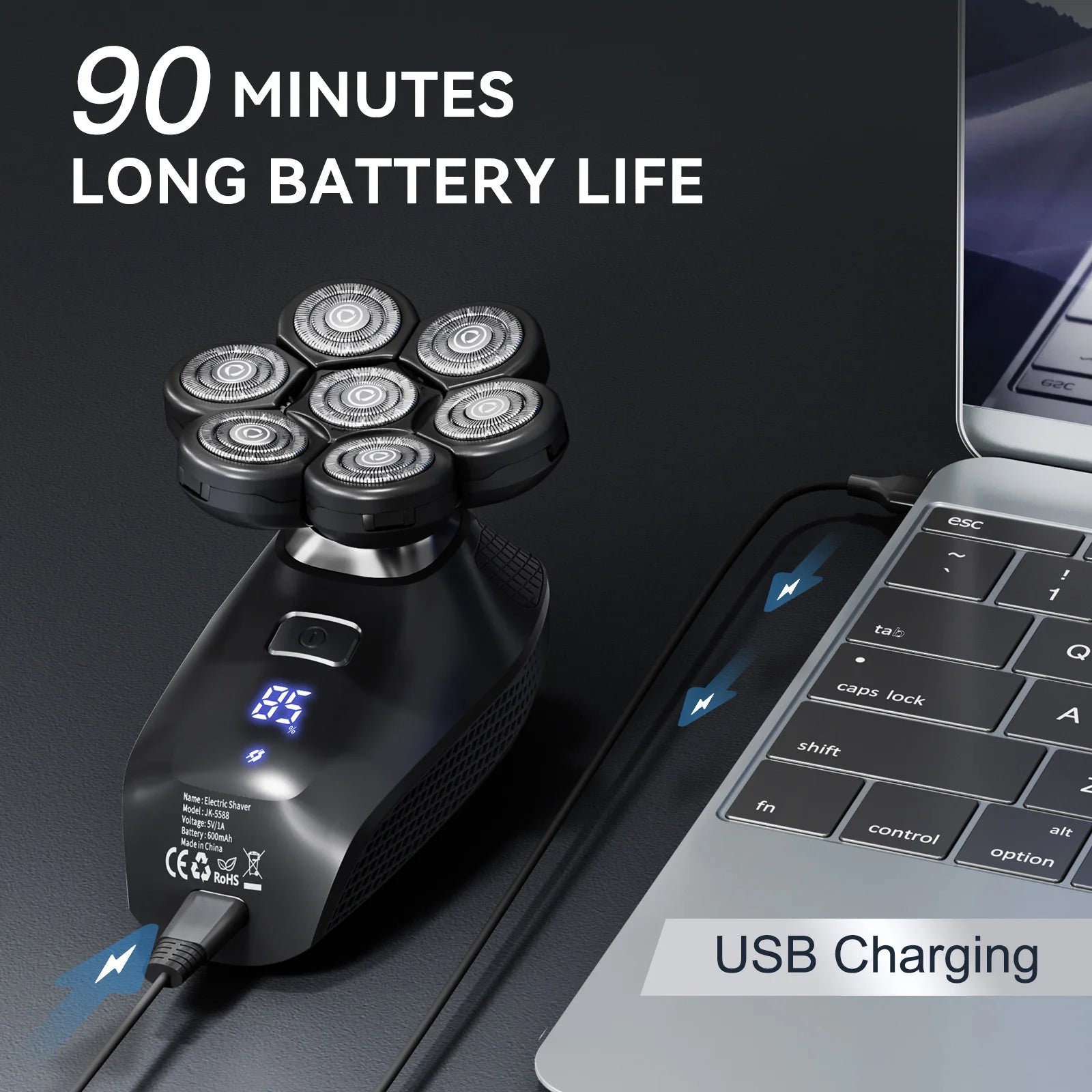 Kensen S8 Electric Head Shavers for Men 7D Floating Cutter Rechargeable IPX6 Waterproof Beard Trimmer Bald Head Shaving Machine