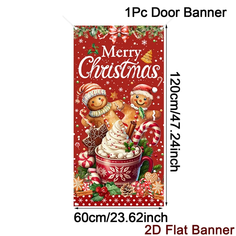 Merry Christmas Porch Door Banner Hanging Ornament Christmas Decoration For Home 2025 Xmas Flag Navidad Noel Gifts New Year 2026