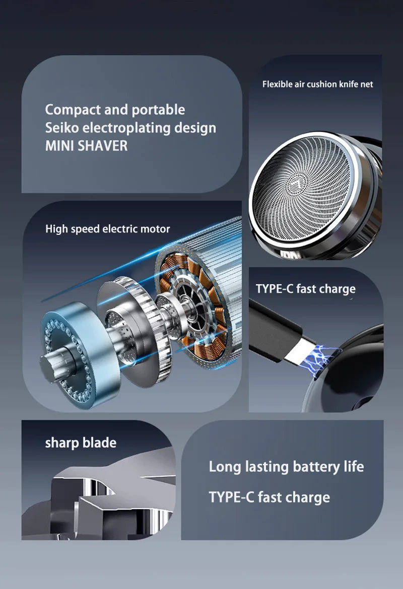 Electric Travel Shaver Portable Razor Man Wet And Dry Usb Rechargeable Shaver Typec Charging Shaving Machine Mini For Men