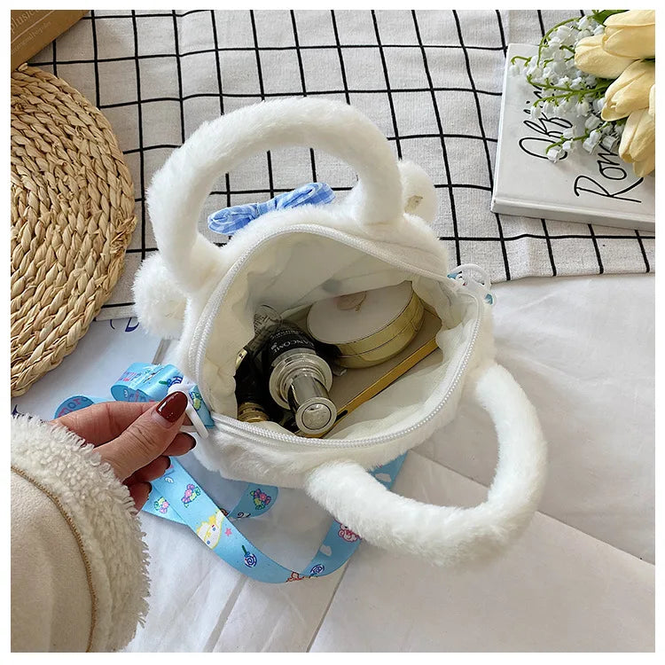 Sanrio Plush Bag Kawaii Kuromi Cinnamoroll Melody Cartoon Anime Handbag Crossbody Cosmetic Travel Storage Bags Women Girls Gifts