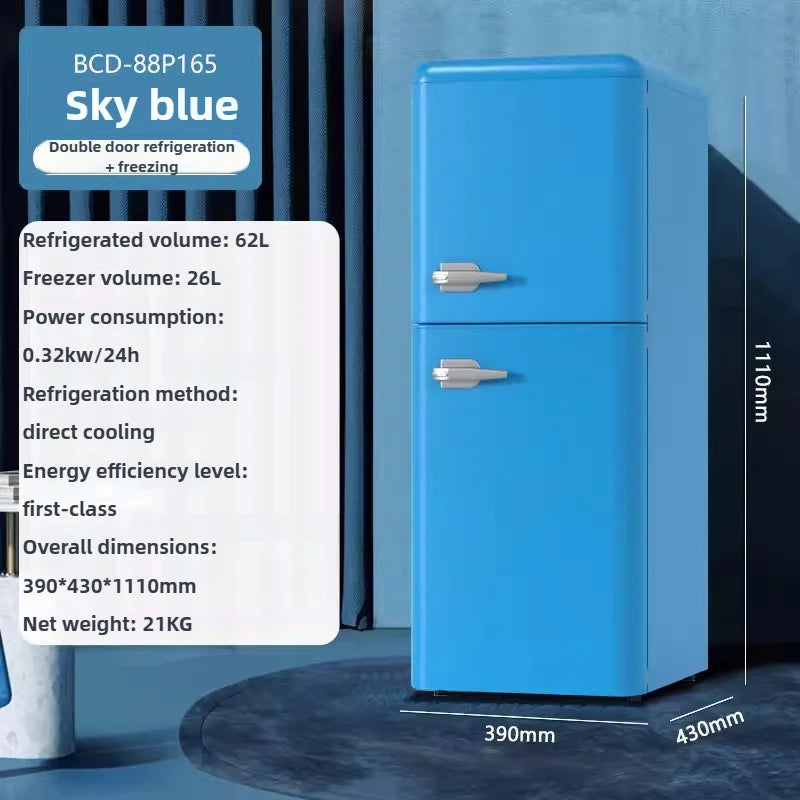 Double Door Refrigeration Freezing Mini Small Medium Silent Energy-saving Retro Refrigerators with Handle for Office Home Hotel