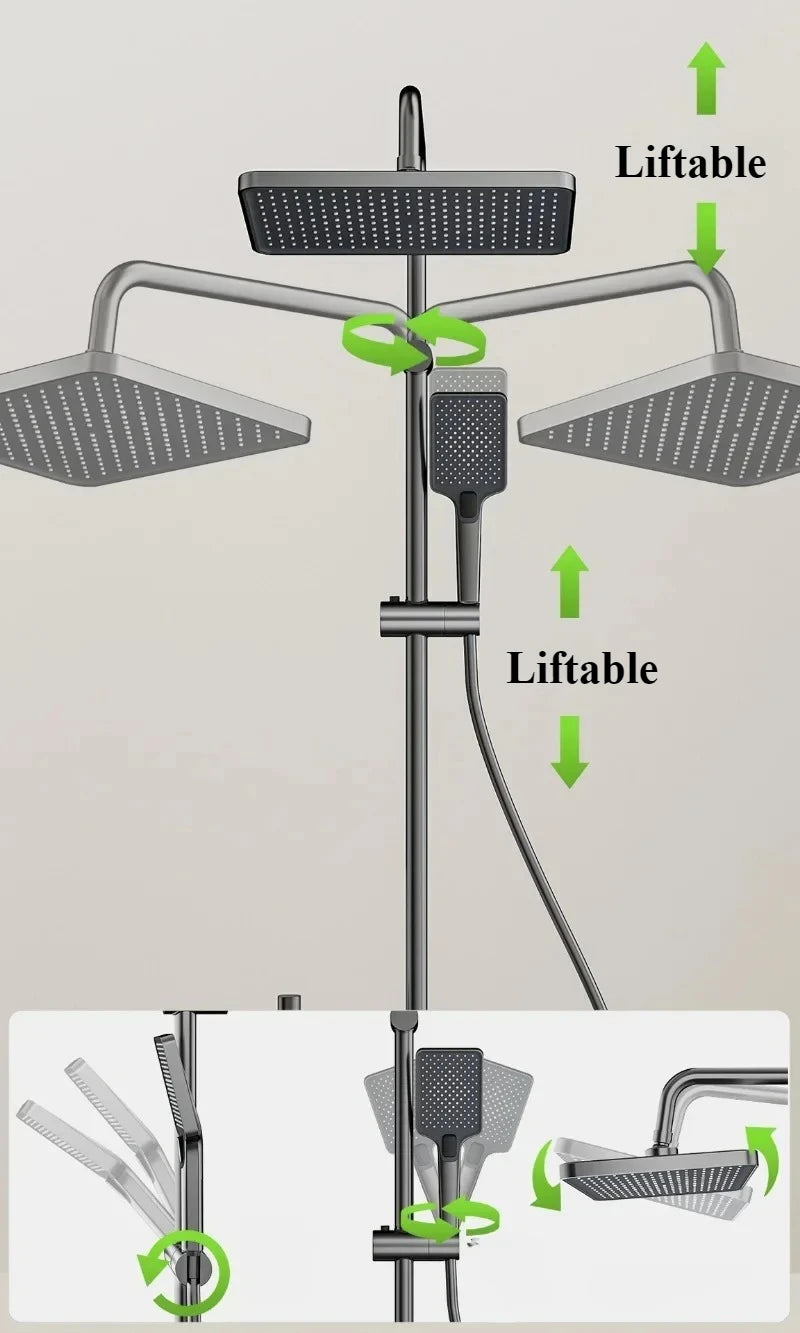 Grey Intelligent Digital Shower System Wall Mounted Bathroom Shower Faucet Set Temperature Display Rainfall Bathroom Shower Set