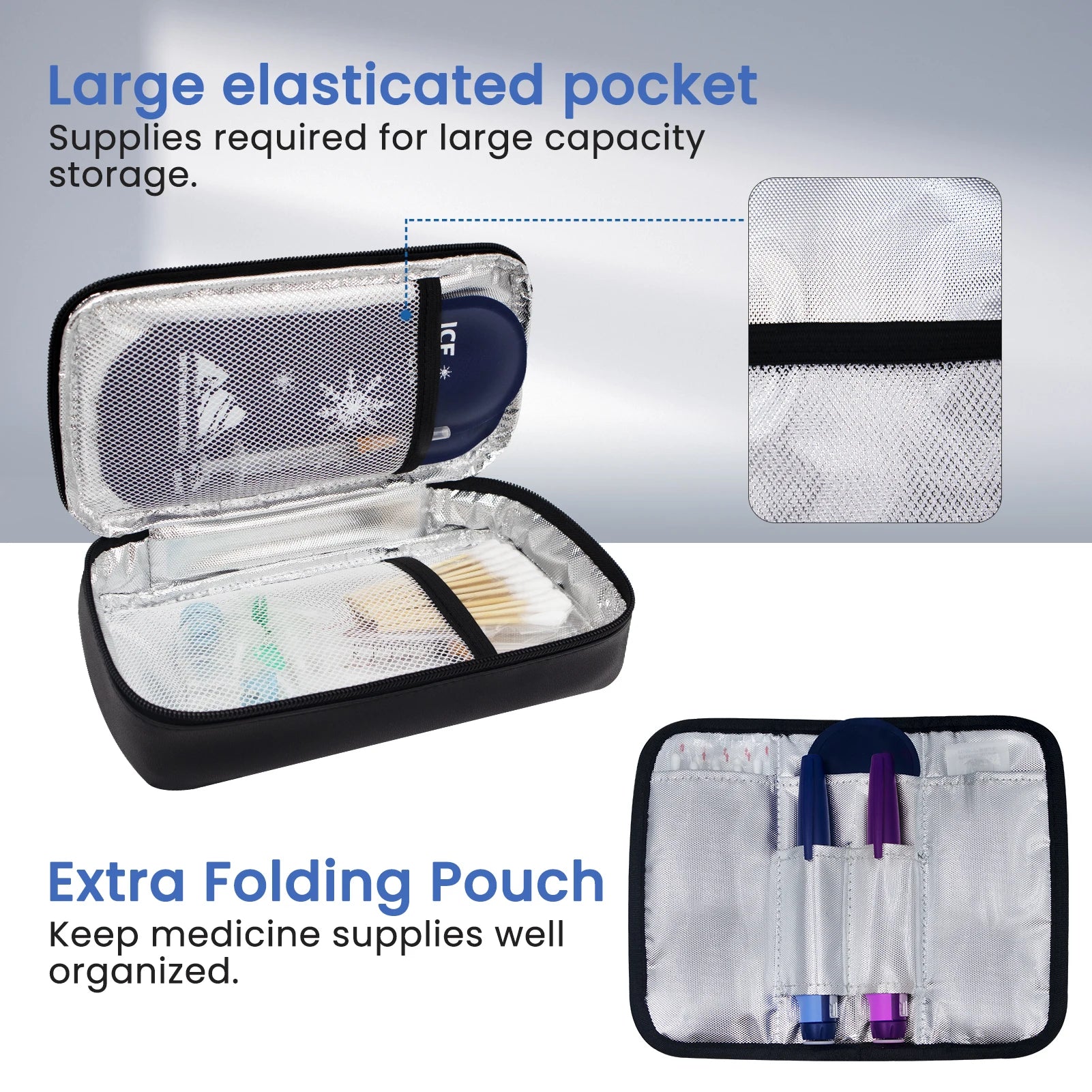 Insulin Bag for Diabetics - Pu Leather Double Layer Case for Insulin Pens, Test Kits, Travel Medical Organizer with Handle