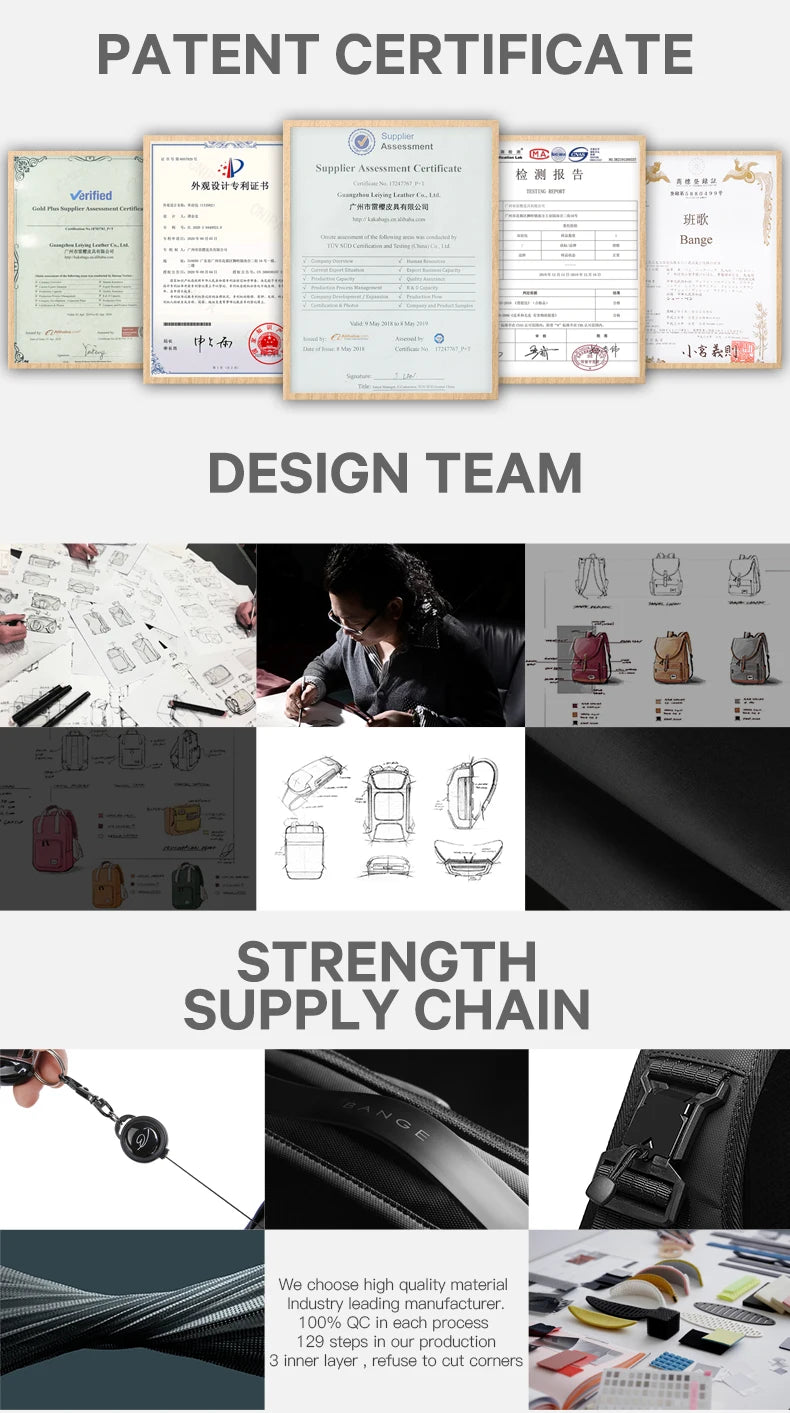 BANGE Business Backpacks Laptop 15.6 inch Multifunctional WaterProof Big Capacity Daily Work Male Backpack School Bag Mochila