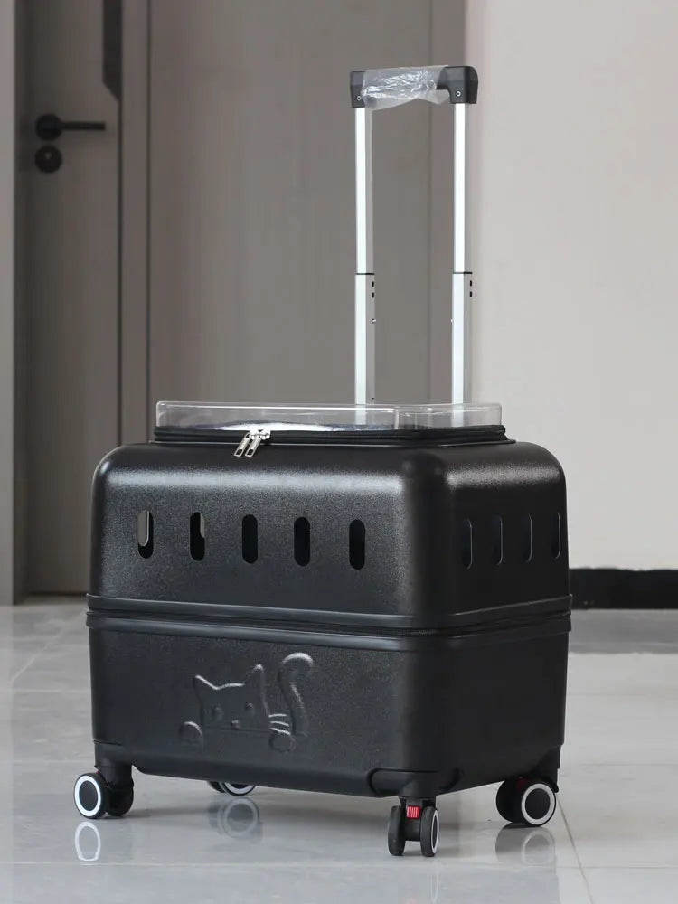 Large Pet Travel Carrier Rolling Pet Transport for Cats & Small Dogs Breathable Cat Suitcase Transparent Skylight Pet Stroller
