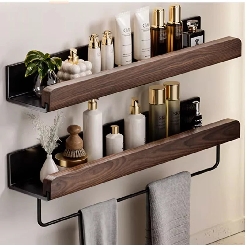 Wood Aluminum Waterproof for Bathroom Shelf Shelves Shampoo Makeup Storage Holder Accessories Kitchen Sorage