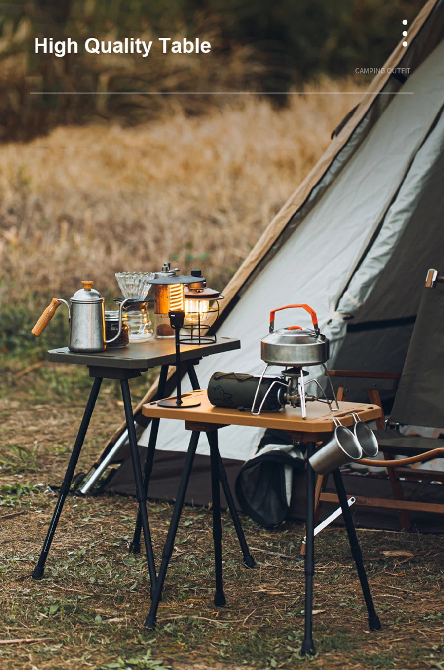 Folding Table for Camping Height Adjustable Outdoor Portable Lightweight with Carry Bag Two-Sides Hanging Cookware Hiking Picnic