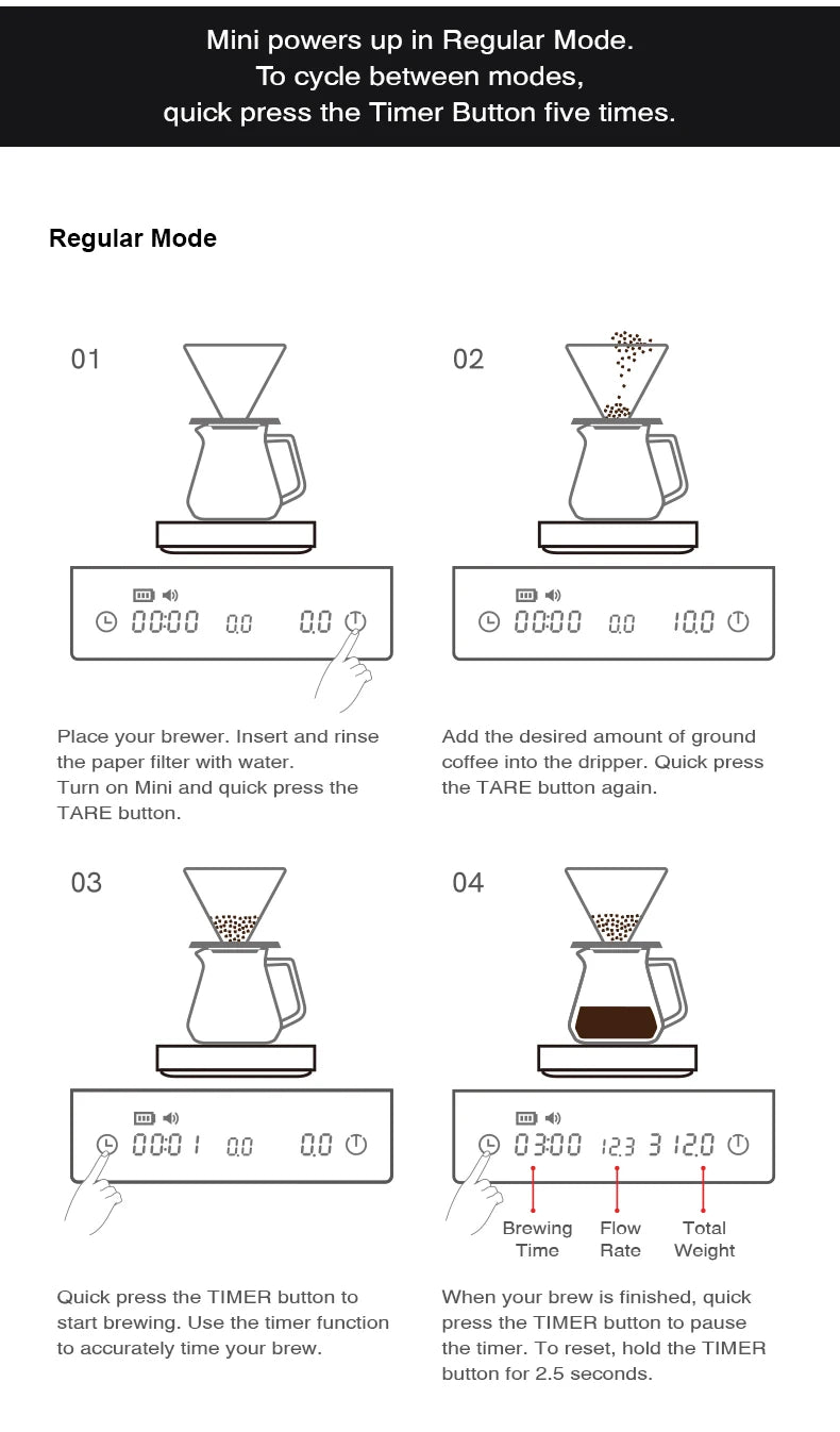 TIMEMORE Black Mirror MINI 0.1g Coffee Scale Espresso And Measurement Flow Rate LED Screen Barista Scales Kitchen