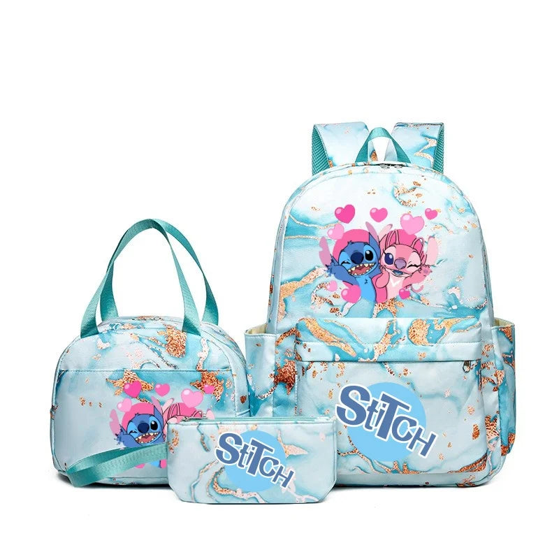 Lilo & Stitch Anime Print Backpack Set With Lunch Bag And Pencil Bag, Large Capacity Lightweight And Breathable Outdoor Knapsack