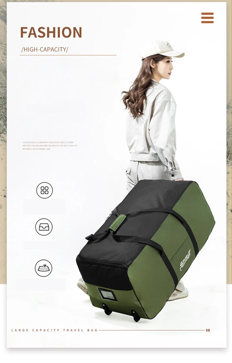 Unisex Wheeled Travel Bag Universal Foldable Luggage Bags with Wheels Large Capacity Waterproof Luggage Storage Carrier Handbag
