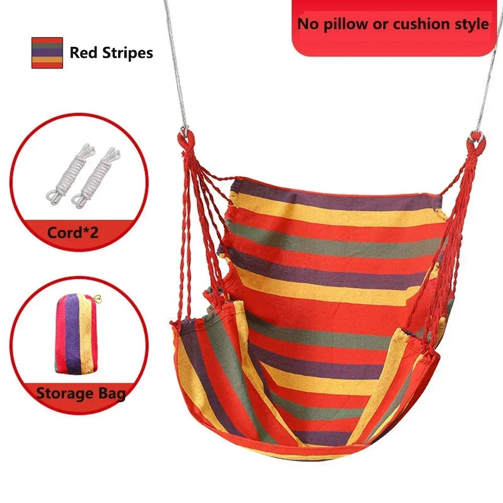 200KG Capacity Stripes Canvas Hammock Chair Thick for Garden Swing Seat Patio Camping Beach Dormitory Leisure with Storage Bag