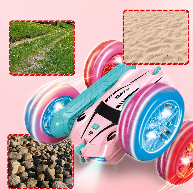 Remote control stunt car Light four-wheel drive double-sided swing arm rolling car Christmas children's toy remote control car