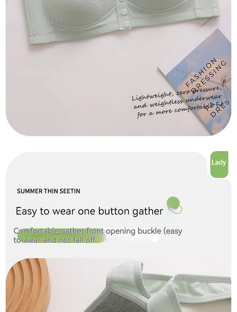 New Pregnant Women's Front Open Button Breastfeeding Bra Women's Large Steel Ring Free Bra Traceless Thin Comfortable Bra