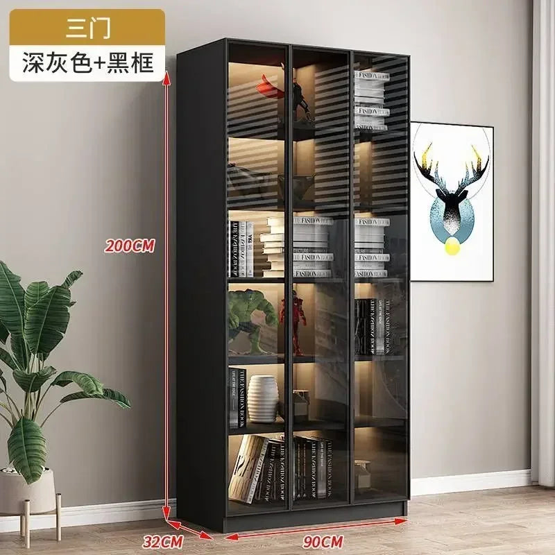 Modern Dust-Proof Bookcase with Glass Door Display Cabinet Modern Luxury Customized Home Living Room Integrated Bookshelf