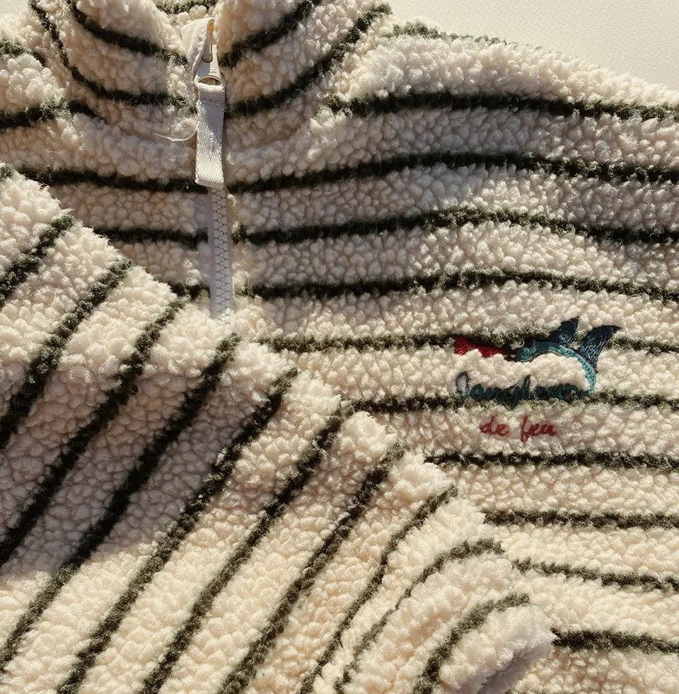 2025 KS Brand Winter Baby Girls Lambswool Jackets Kids Clothes Girls Cartoon Kitten Swan Beetle Outerwear Boys Striped Coat 1-9Y