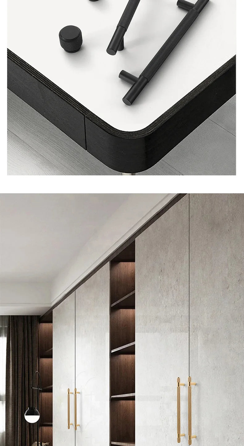 Black Gold Knurled Kitchen Cupboard Cabinet Storage Handles Closet T Bar Wardrobe Door Pulls Door Knobs Home Furniture Handles