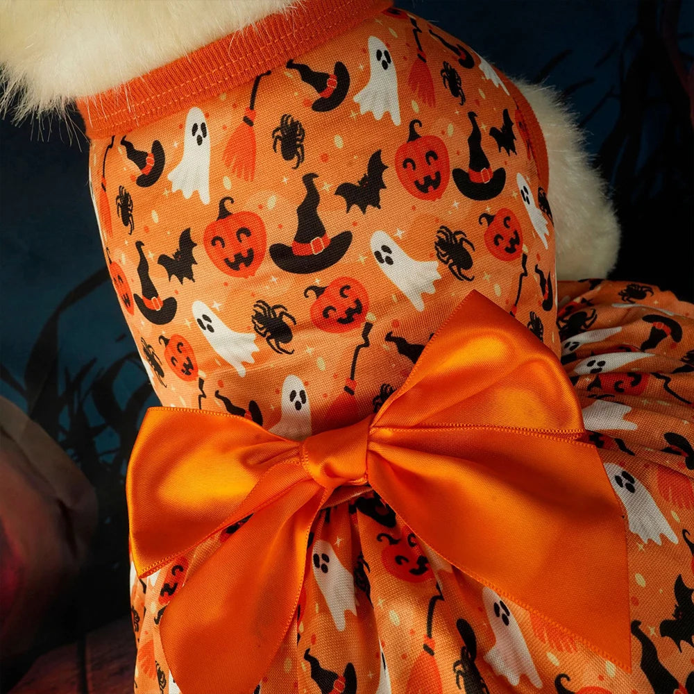 Pet Pumpkin Bat Print Dress Dog Costume Apparel Halloween Dog Clothes Festival Cosplay Puppy Clothes Funny Pumpkin Spider Hats