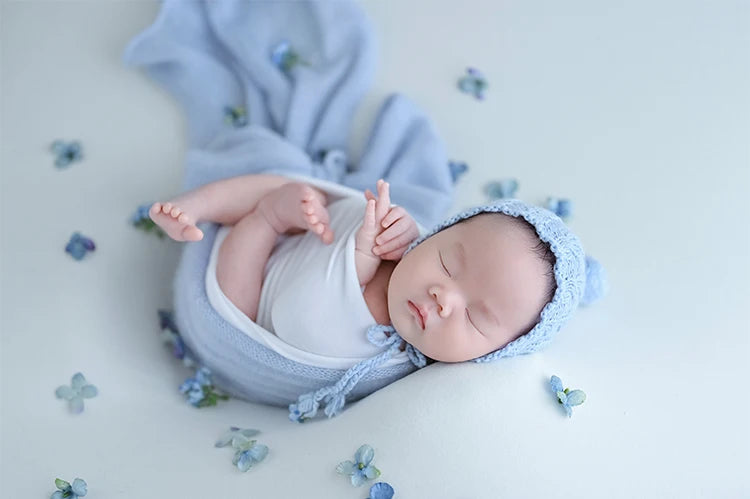 Blue Love Photography Theme Wrapping Props Knitted Night Cap Artificial Flower Photo Decoration Prop Studio Shooting Accessories