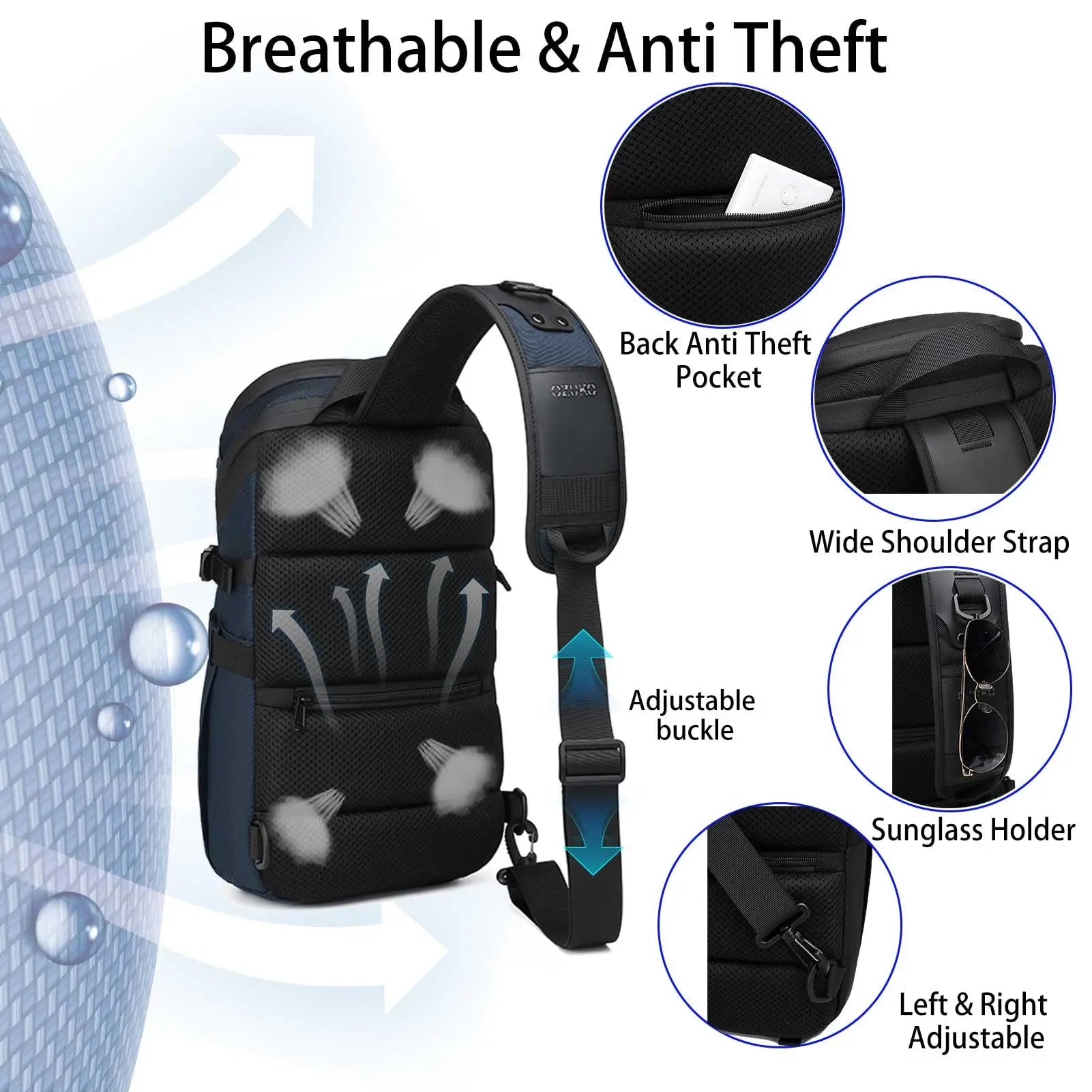 Anti Theft Sling Bag Shoulder Crossbody Backpack Waterproof Chest Bag with USB Charging Port Lightweight Casual Daypack