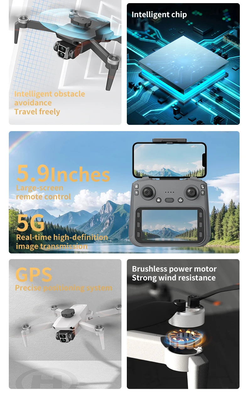 L106-1 GPS Professional Drone With 4K HD Camera Screen Remote 5G WIFI 3KM EIS Obstacle Avoidance FPV Brushless Quadcopter