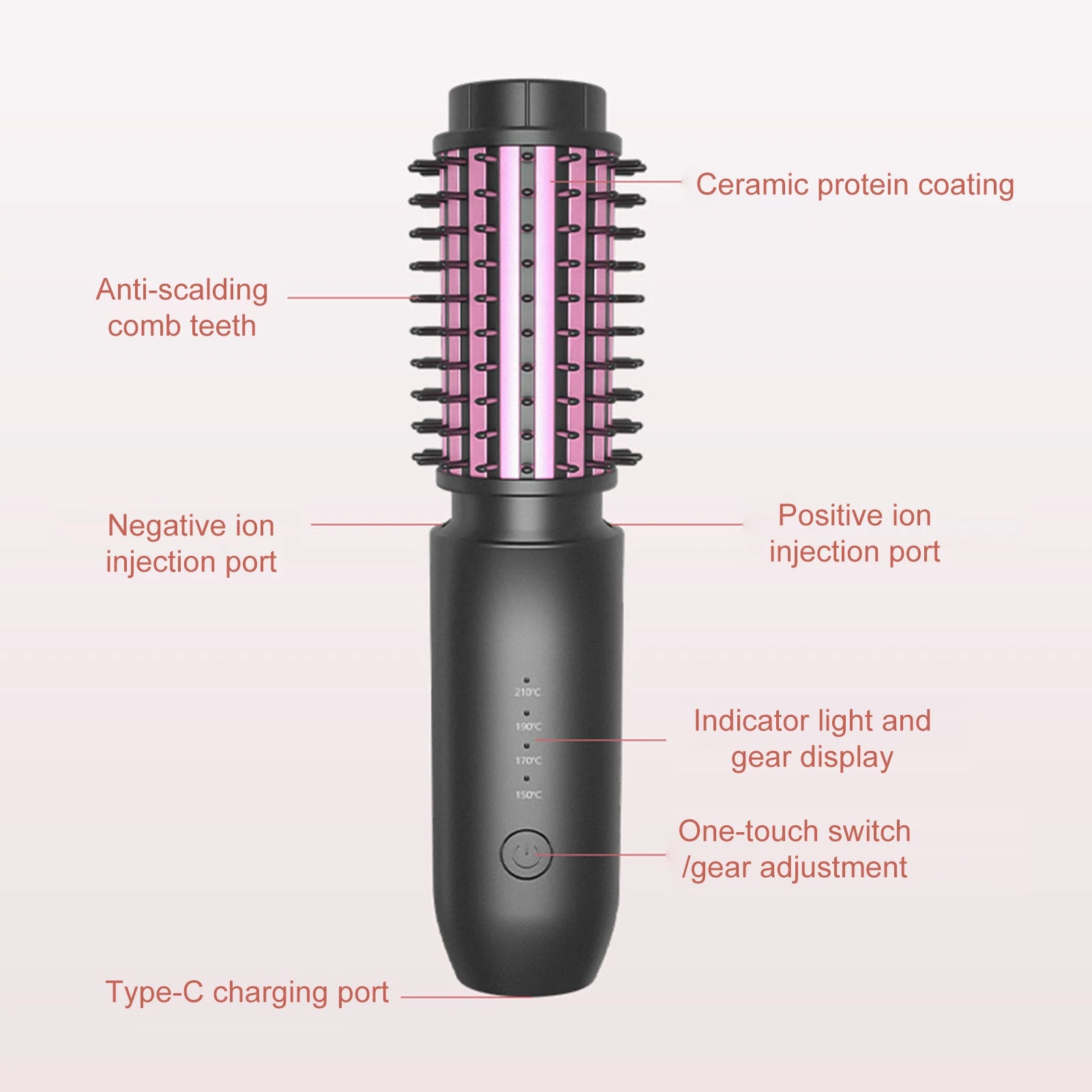 Cordless Hair Straightening Comb Curling Wand USB Charging Curling and Straightening Multi-speed Temperature Adjustment