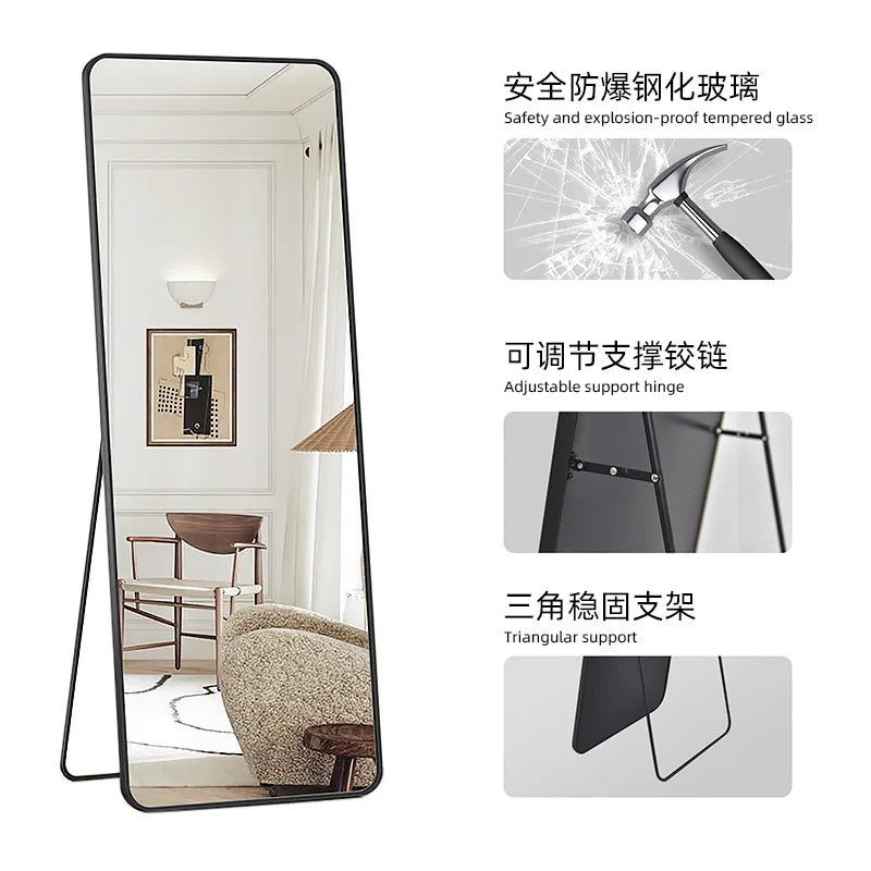Full Length Tempered Glass Dressing Mirror for Girls, HD Wall Mounted or Floor Standing, Antiexplosion, Home Bedroom