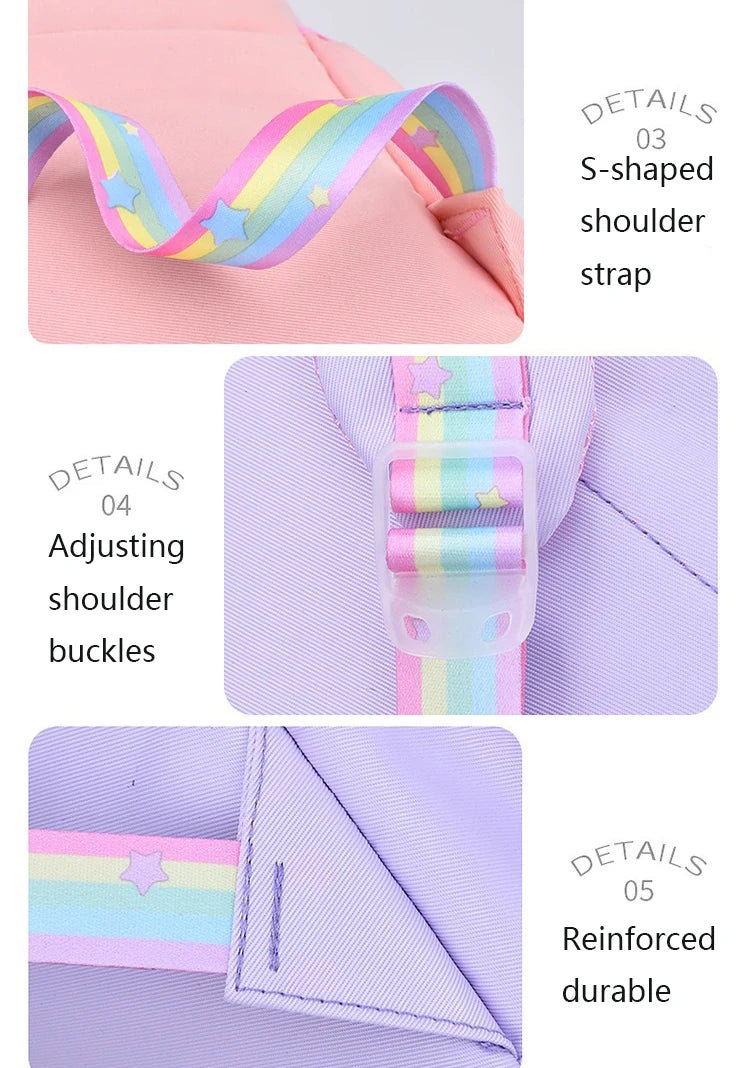 Kids Backpacks for Macaron Color Girls School Bookbag for Teenage Backpack Cute Multiple Pouch School Bag And Rainbow Pendant