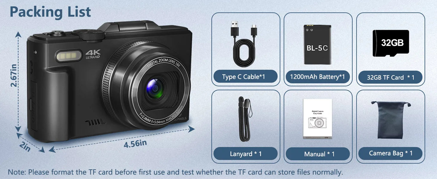 4K compact digital photography camera, 18x digital zoom, vintage vlog video recorder for YouTube, 180° flip screen, WiFi webcam