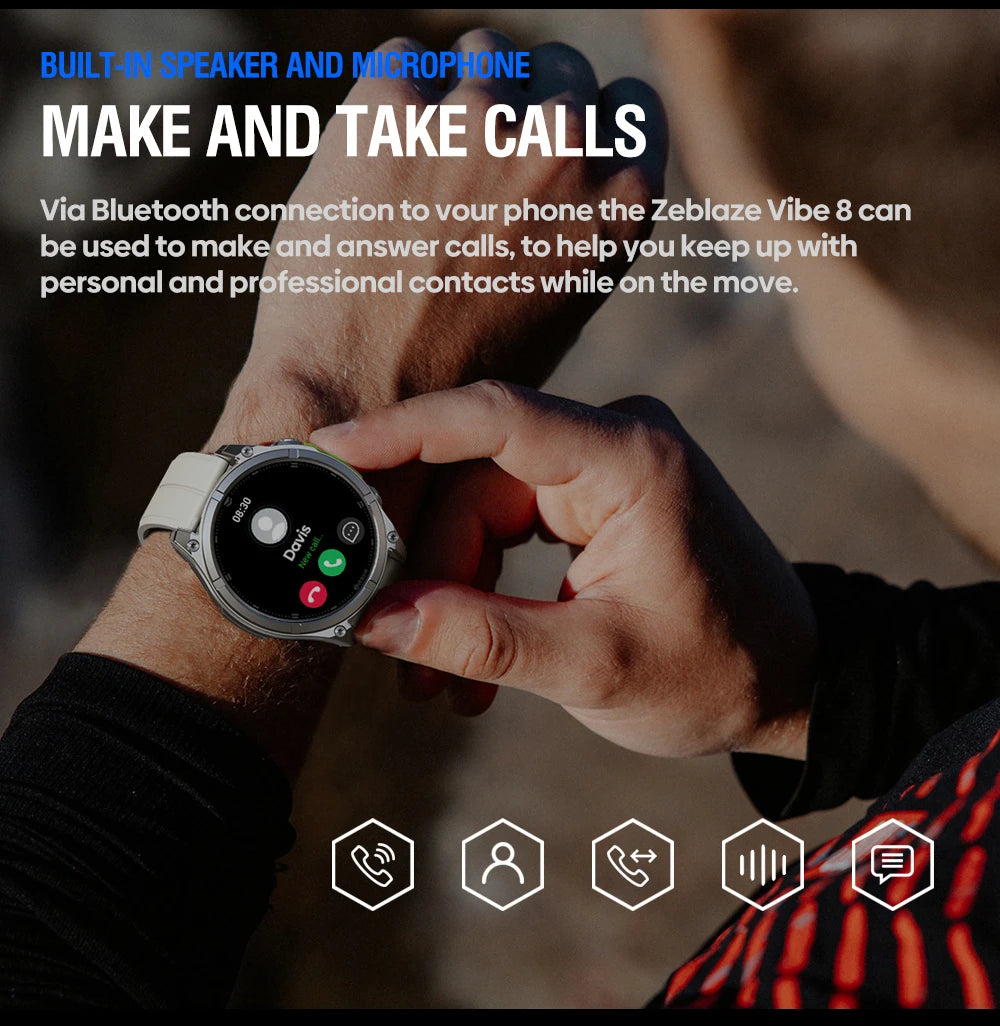 New Zeblaze VIBE 8 AMOLED Display Built-in Flashlight Smartwatch Sapphire Lens Make/Receive Calls HR/BP Monitoring Smart Watch