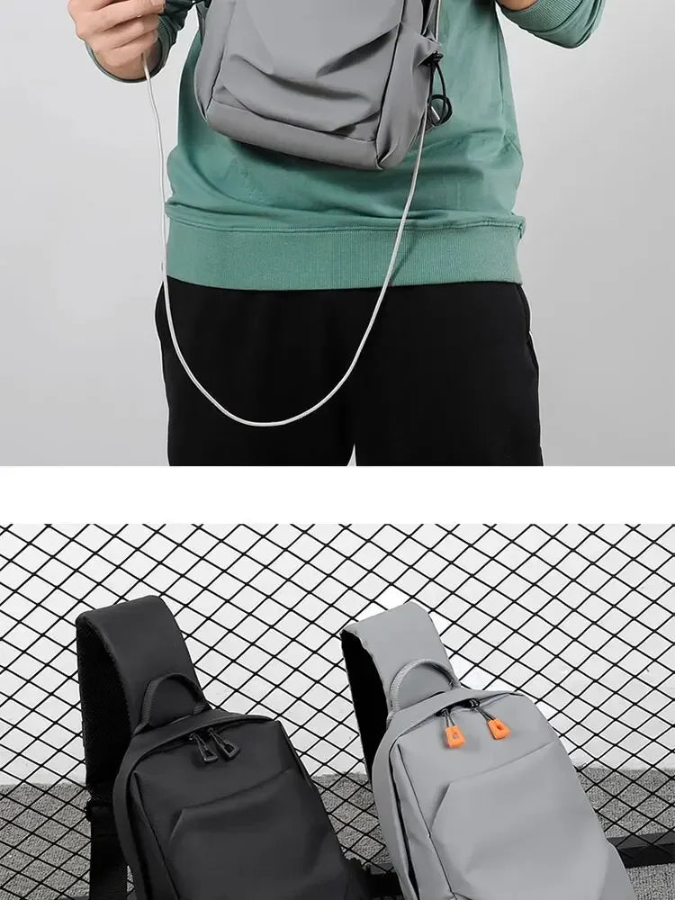 New Men's And Children's Chest Bag Waterproof Trend Simple Usb Charging Solid Color Multifunctional Messenger Bag Shoulder Bag