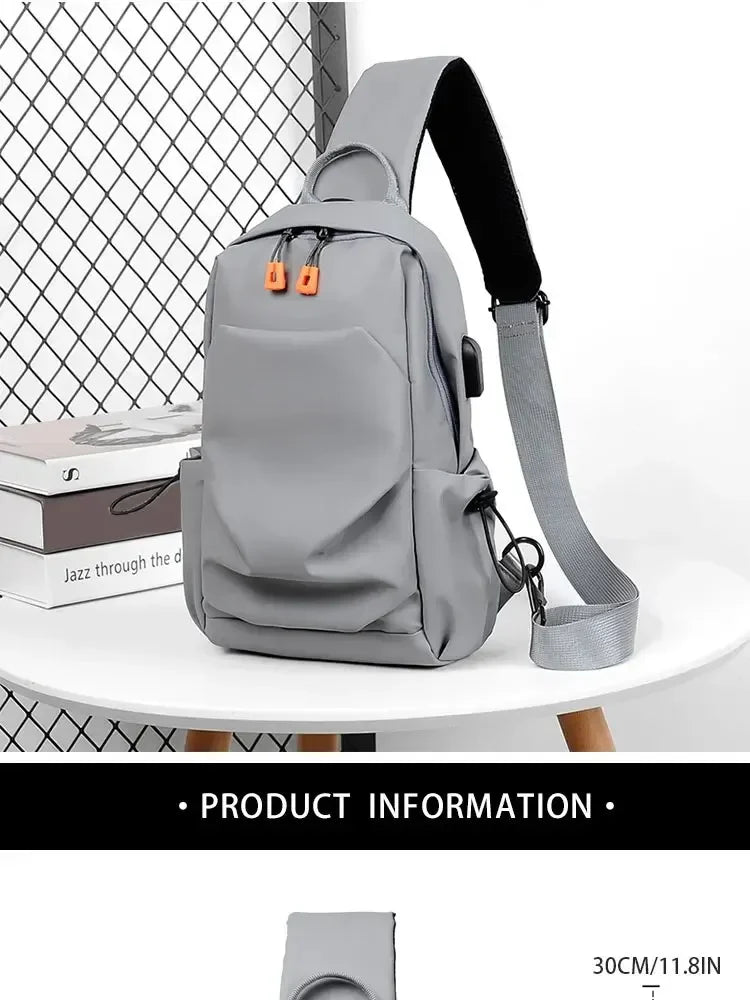 New Men's And Children's Chest Bag Waterproof Trend Simple Usb Charging Solid Color Multifunctional Messenger Bag Shoulder Bag