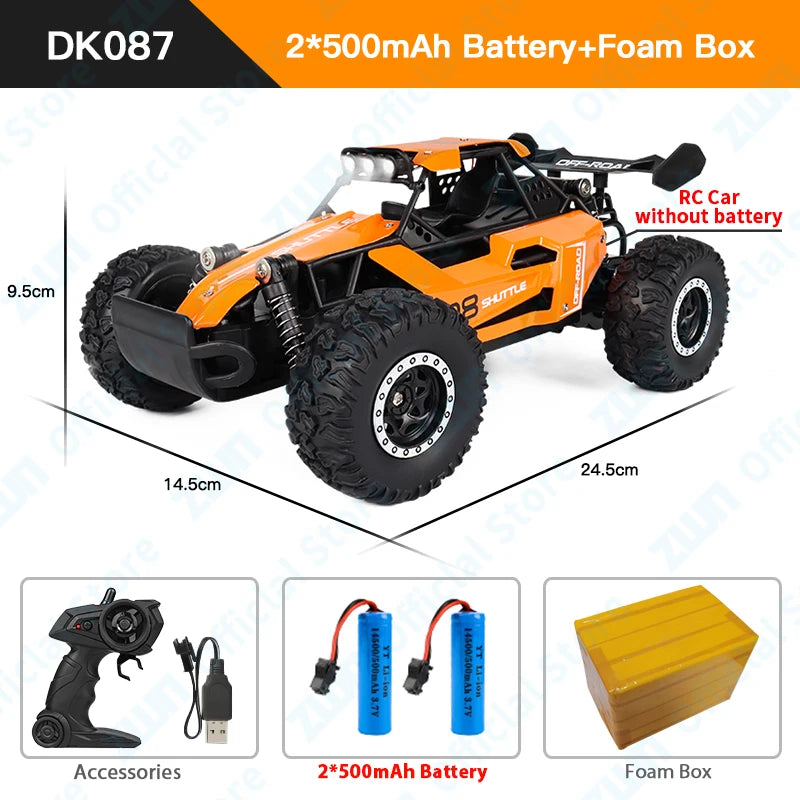 ZWN 1:16/1:20 2.4G Model RC Car With LED Light 2WD Off-road Remote Control Climbing Vehicle Outdoor Cars Toy Gifts for Kids