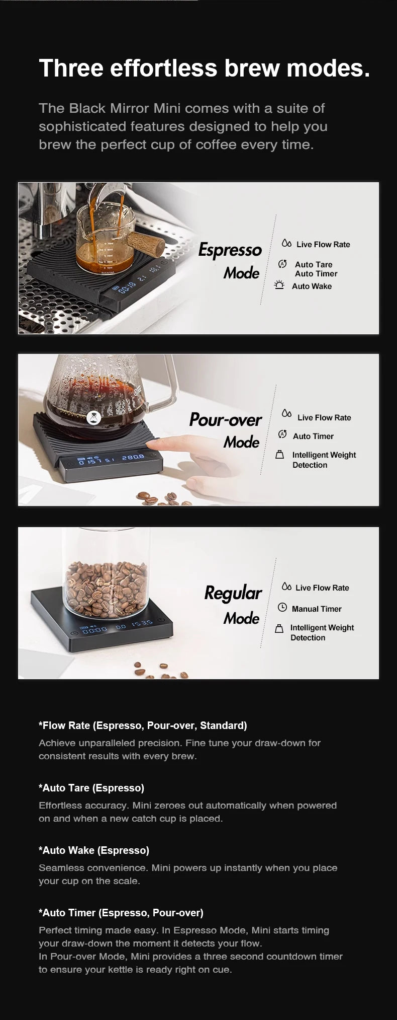 TIMEMORE Black Mirror MINI 0.1g Precision Pocket Coffee Scale  LCD Display Espresso Scale For Kitchen Cooking Food Jewelry