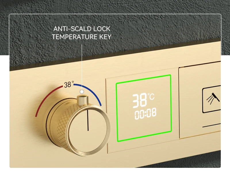 Luxury Ceiling Shower System Set Concealed Thermostatic Brass Digital Display Hydro Generator Rainfall  with Light and Bluetooth