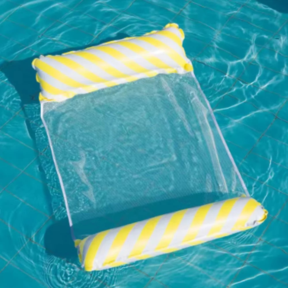 Foldable Striped Inflatable Lounge Chair, Suitable For Swimming Pool Parties And Beach Leisure Floating Beds With Net Backrest