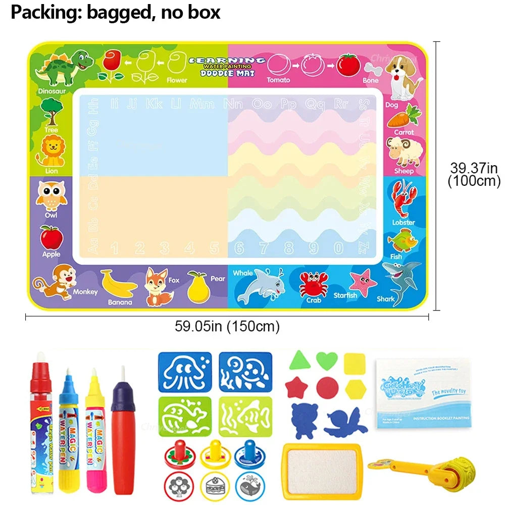 No Mess Kids Water Drawing Mat  Doodle Coloring Board with Magic Pens & Stamps Educational Montessori Toy Gift for Boys Girls